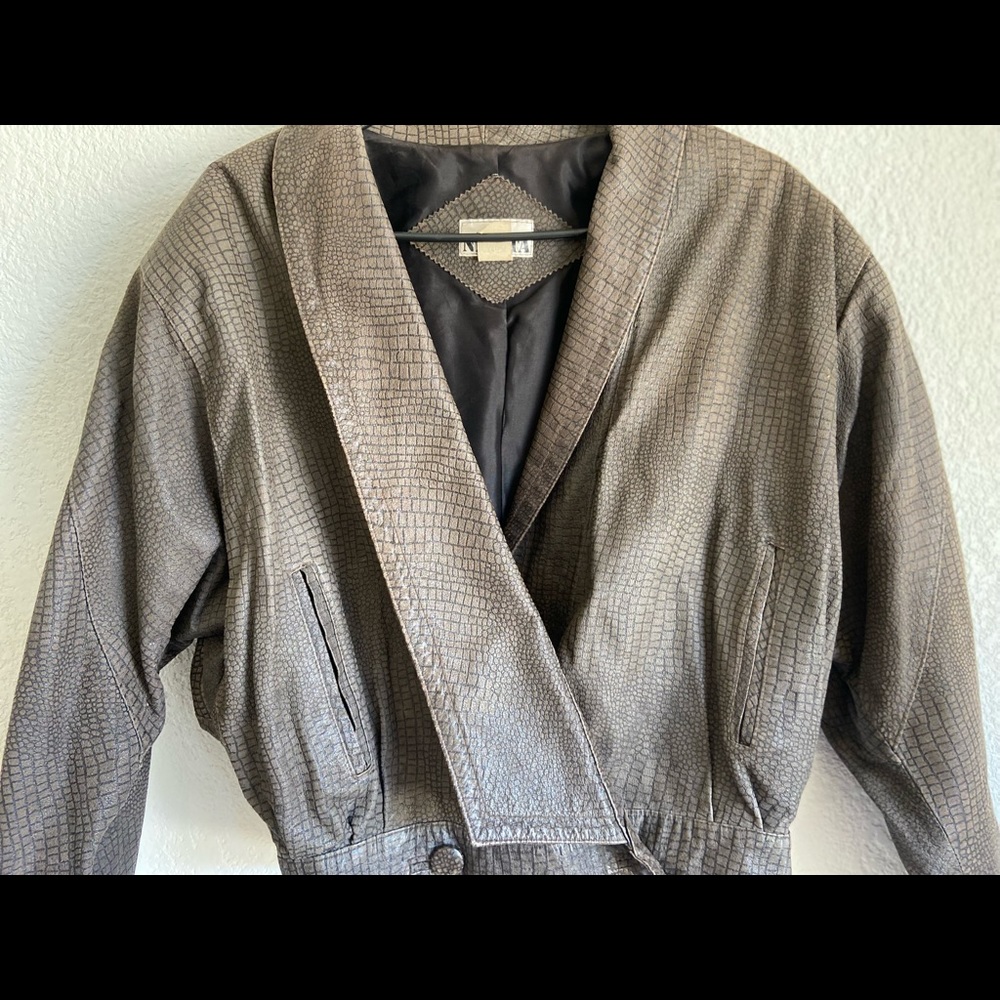 Real leather cropped jacket 1980s vintage brown with no flaws by Nebita - Picture 4 of 8